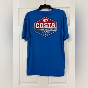 Mens Costa Performance T Shirt Blue Logo 100% Polyester 
sz LARGE